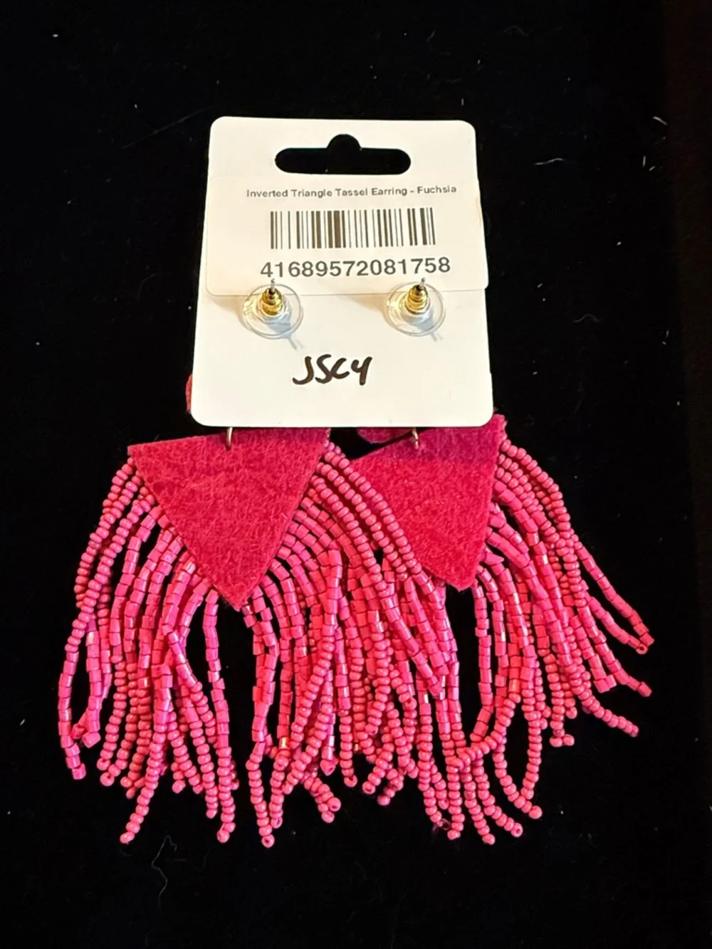 Hot Pink Beaded Fringe Drop Earrings - Picture 2 of 2